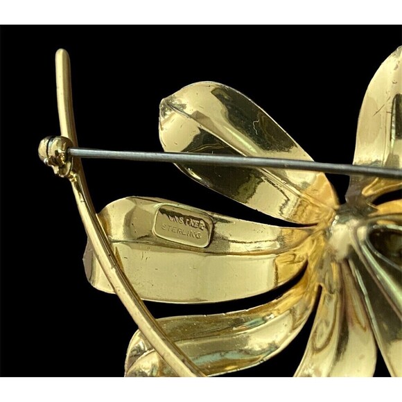 Vintage Frostner Brooch Sterling Silver Flower Gold Overlay Vermeil Pin Signed - Picture 3 of 3